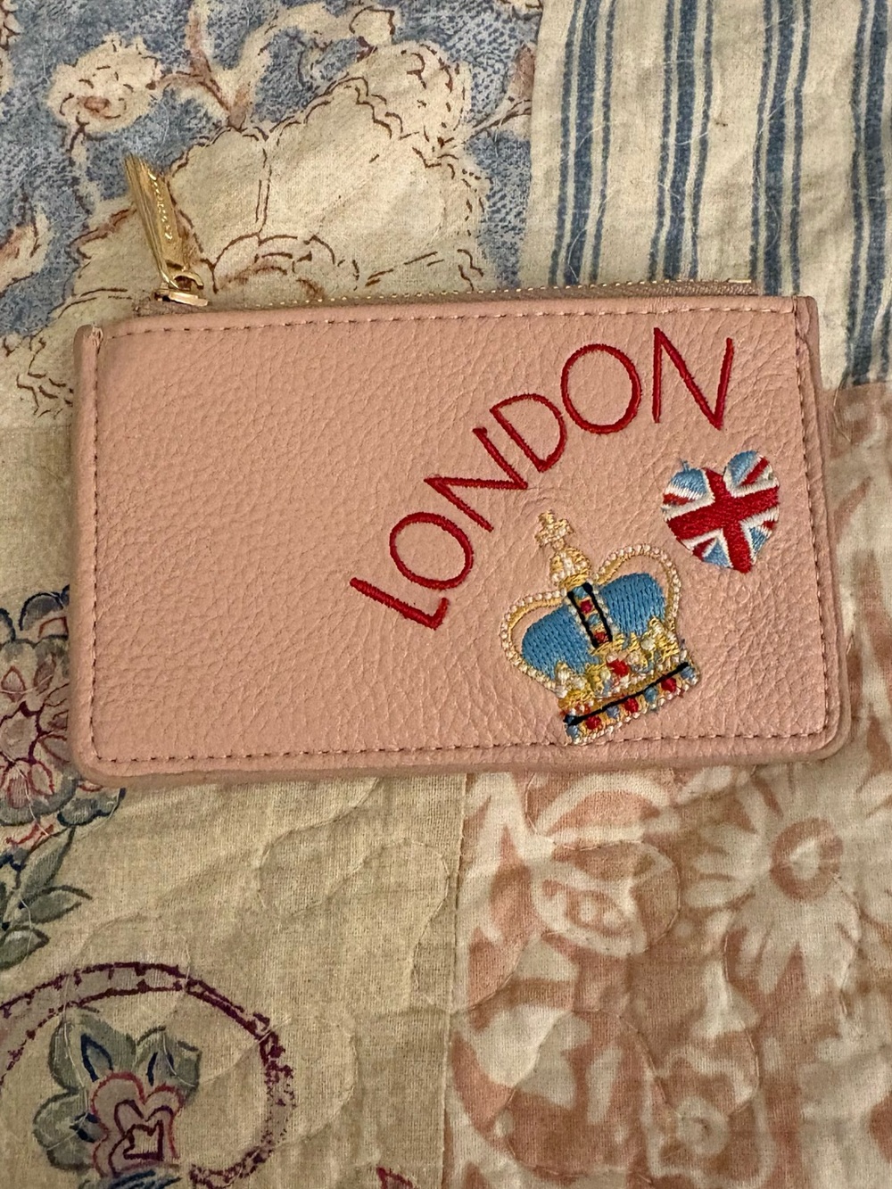 Accessorize Pink Leather Zip Card Holder with Gold Zip Pull